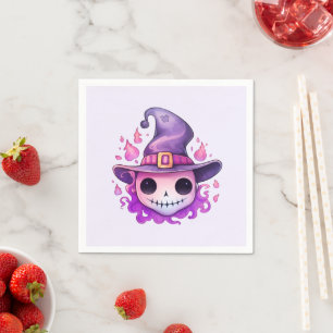 Guardanapo De Papel Caveira em um Chapéu de Bruxa Caprichoso Halloween