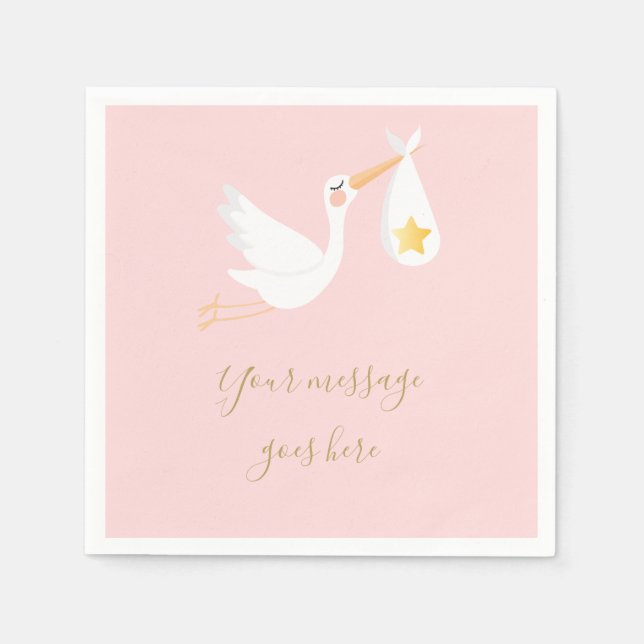 Guardanapo De Papel Cegonha de Entrega Especial de Menina Rosa (Frente)