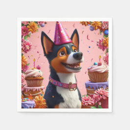 Guardanapo De Papel Celebração De Aniversário Com Cão Feliz