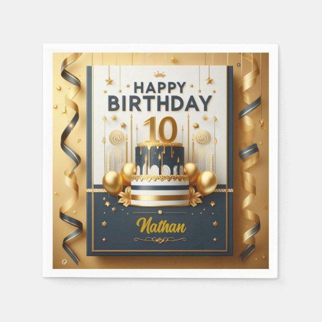 Guardanapo De Papel Celebração de aniversário do Elegant Marinho Azul  (Frente)