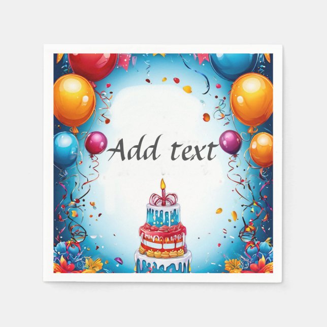 Guardanapo De Papel Celebração De Aniversário Festivo Com Balões (Frente)