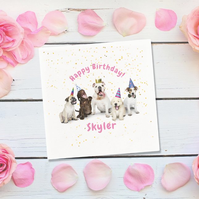 Guardanapo De Papel Celebração de Cães de Pet Birthday | Rosa (Criador carregado)