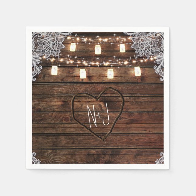 Guardanapo De Papel Celebração de Casamento com Madeira Rústica de Cel (Frente)