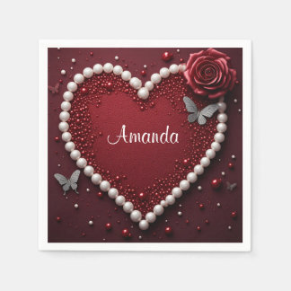 Guardanapo De Papel Celebração de Casamento Floral com Coração de Péro