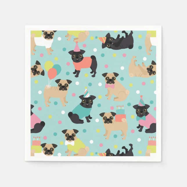 Guardanapo De Papel Celebração de Festas de aniversário Pug (Frente)