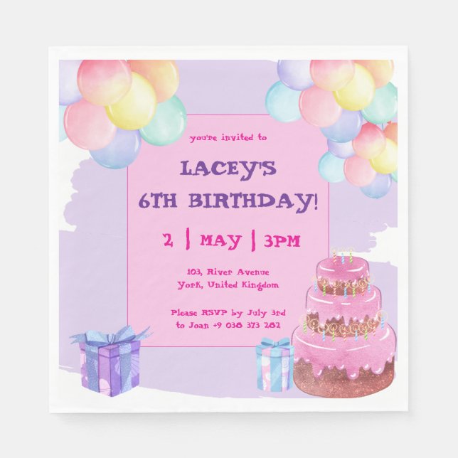 Guardanapo De Papel Celebração Doce: Papel de Aniversário Roxo (Frente)