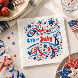 Guardanapo De Papel Celebração Patriótica de Texto e Estrelas do 4 de