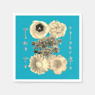 Guardanapo De Papel Celebração Vintage Flores Teal Sépia