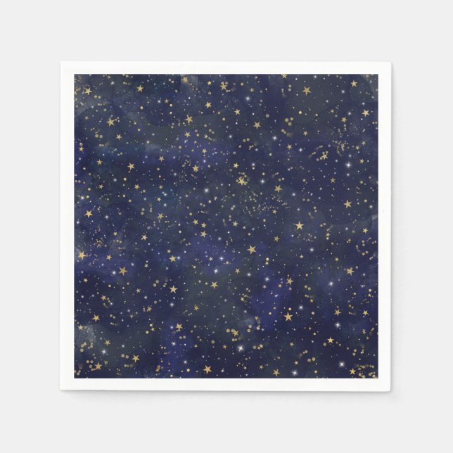 Guardanapo De Papel Celeste Estrelas Azuis e Douradas Aquarela Caprich (Frente)