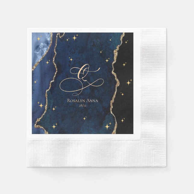 Guardanapo De Papel  Celestial Blue Quinceanera Midnight Stars Moon  (Frente)