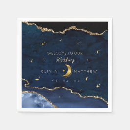 Guardanapo De Papel Celestial Blue Wedding Midnight Stars Moon