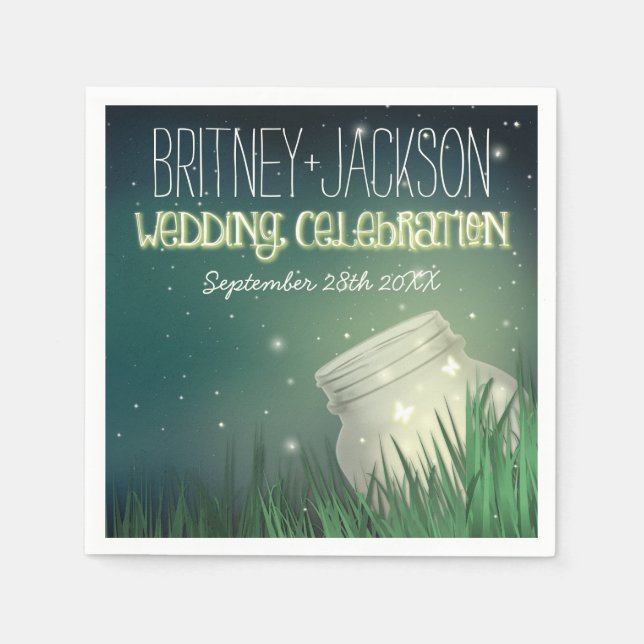 Guardanapo De Papel Celestial Mason Jar Firefly Casamento Napkins (Frente)
