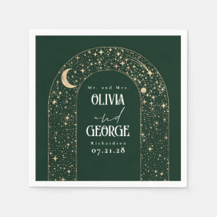 Guardanapo De Papel Celestial Moon Stars Emerald Green Wedding