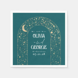 Guardanapo De Papel Celestial Moon Stars Teal Wedding