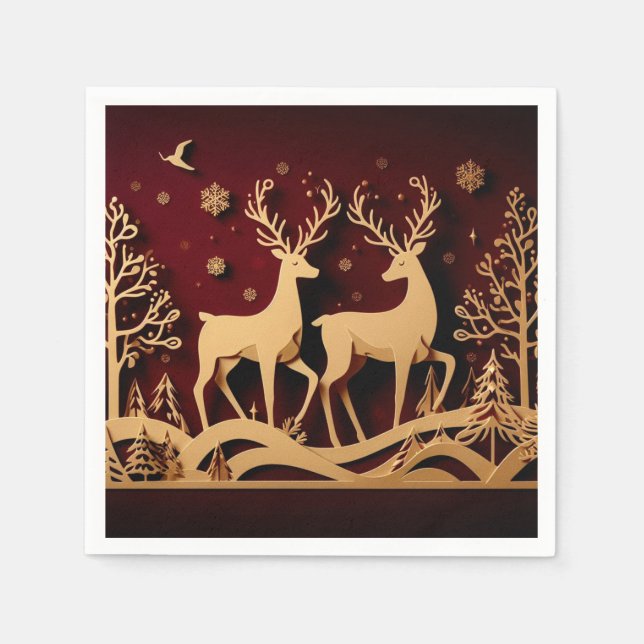 Guardanapo De Papel Celestial Reindeer Waltz – Golden Forest (Frente)