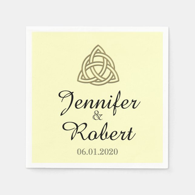 Guardanapo De Papel Celtic Knot in Dourado and Ivory Wedkin Napkin (Frente)