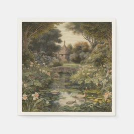 Guardanapo De Papel Cena botânica dos cisnes num jardim inglês