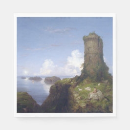 Guardanapo De Papel Cena Costeira Italiana com Torre Arruinada