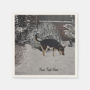 Guardanapo De Papel Cena da neve do inverno com o cão preto e tan