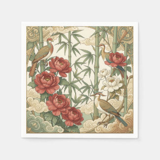 Guardanapo De Papel Cena de Jardim Oriental de Peônia Pássaros Bambu