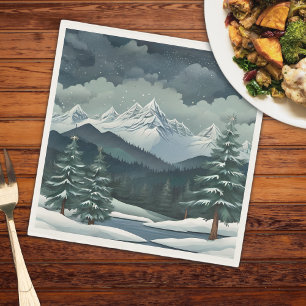 Guardanapo De Papel Cena de Montanha da Floresta de inverno