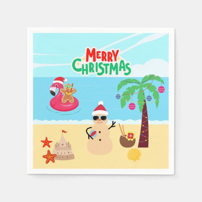 Guardanapo De Papel Cena de Natal na Praia (Frente)