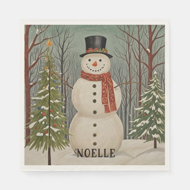 Guardanapo De Papel Cena de Neve Personalizada de Frosty (Frente)