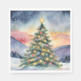 Guardanapo De Papel Cena de pôr do sol nevado da árvore de Natal de in