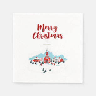 Guardanapo De Papel Cena do inverno com uma estrela vermelha da igreja