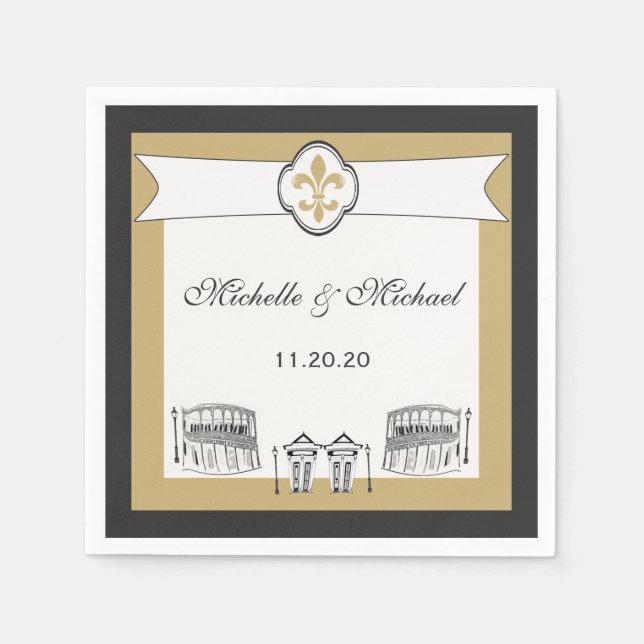 Guardanapo De Papel Cena do Trimestre Francês Dourado Preto Personaliz (Frente)