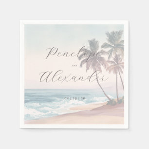 Guardanapo De Papel Cena Romântica de Praia em Aquarela Pastel