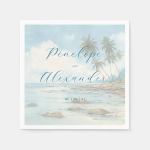 Guardanapo De Papel Cena Romântica de Praia em Aquarela Pastel