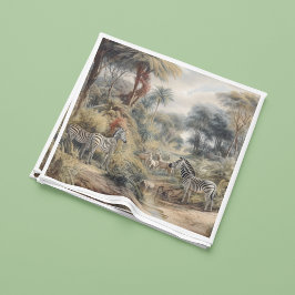 Guardanapo De Papel Cenário botânico de zebras e leões em oásis
