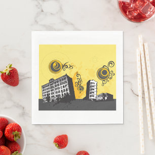 Guardanapo De Papel Cenário Urbano Amarelo e Cinza Abstrato Retro