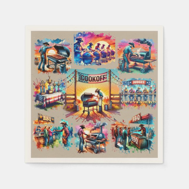 Guardanapo De Papel Cenas de Cookoff de CHURRASCO de Cowboy Ocidental  (Frente)
