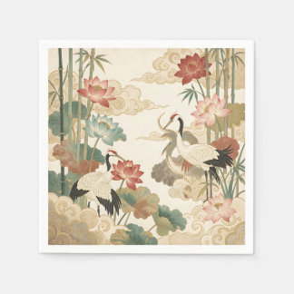 Guardanapo De Papel Cenas Orientais de Lótus e Bambu com Grous Elegant