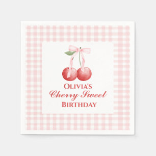 Guardanapo De Papel Cereja Doce aniversário Laço Rosa Xadrez