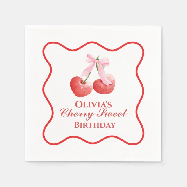 Guardanapo De Papel Cereja Doce aniversário Laço Rosa Xadrez (Frente)