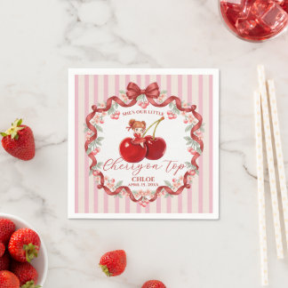 Guardanapo De Papel Cereja Doce no Topo Coquette Aniversário Menina Ro