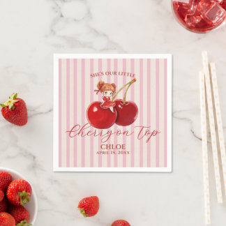 Guardanapo De Papel Cereja Doce no Topo de Aniversário Listra Rosa Men