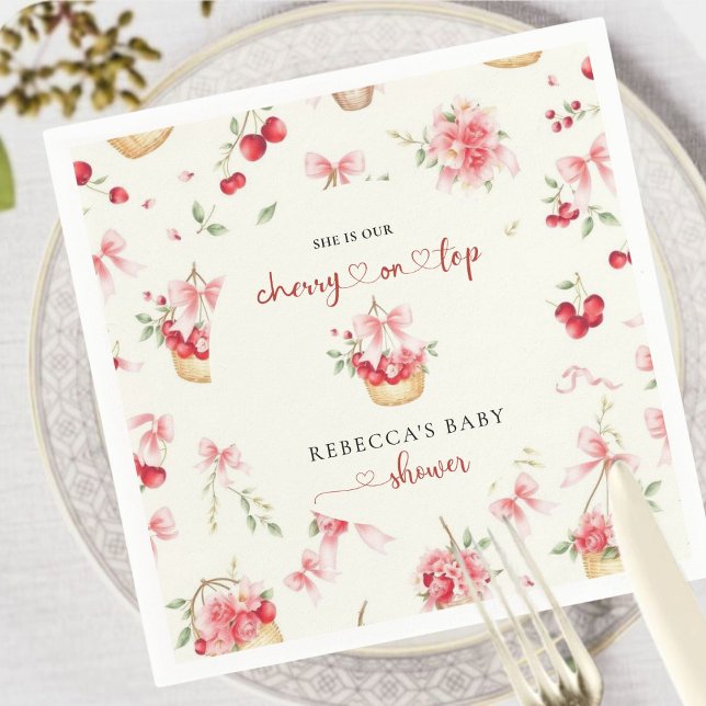 Guardanapo De Papel Cereja Floral de Aquarela em Papel de Alta Parte N (Criador carregado)