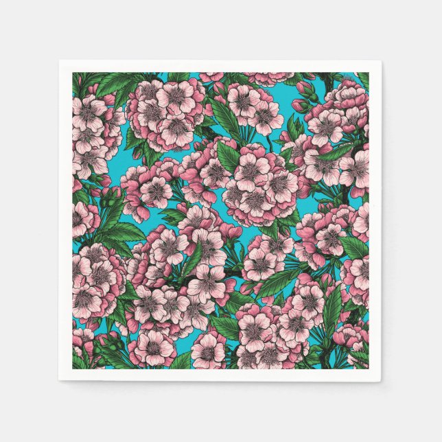 Guardanapo De Papel Cereja floresce em azul (Frente)