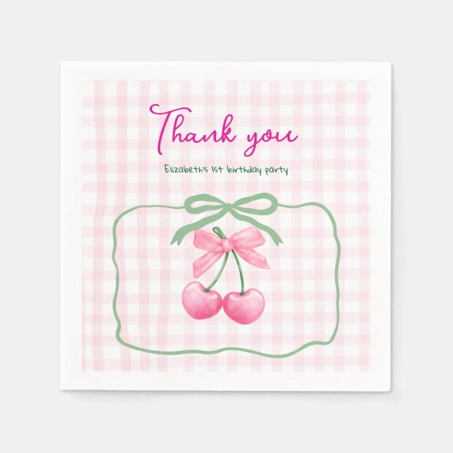 Guardanapo De Papel Cereja No Primeiro Aniversário (Frente)