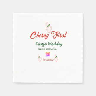 Guardanapo De Papel cereja primeiro aniversário vermelho código qr neg