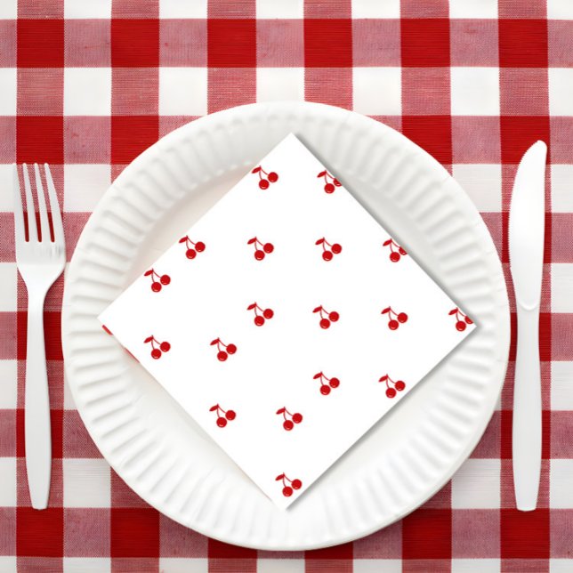 Guardanapo De Papel Cereja Whimsic no Tema da Cereja Superior ( She's our Cherry on Top, Hand Drawn Birthday Party, ,Whimsical Cherry Coquette Theme, Retro Pink Re)