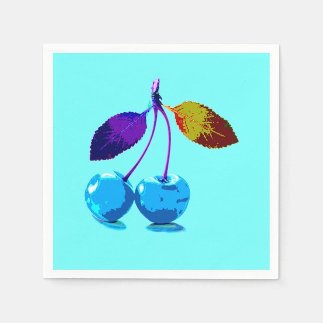 Guardanapo De Papel Cerejas azuis-claras vibrantes (Frente)