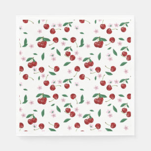 Guardanapo De Papel Cerejas Vermelhas Botânicas Verde & Blossomas