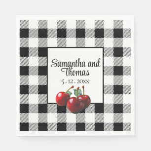 Guardanapo De Papel Cerejas Vintage gingham preto branco