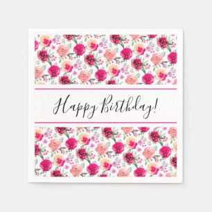 Guardanapo De Papel Cerise Floral Aniversário Aquarela