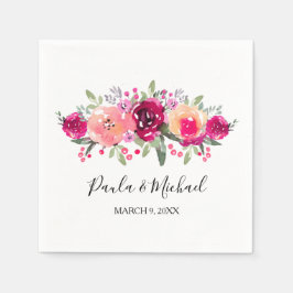 Guardanapo De Papel Cerise Watercolor Floral Cocktail Napkin